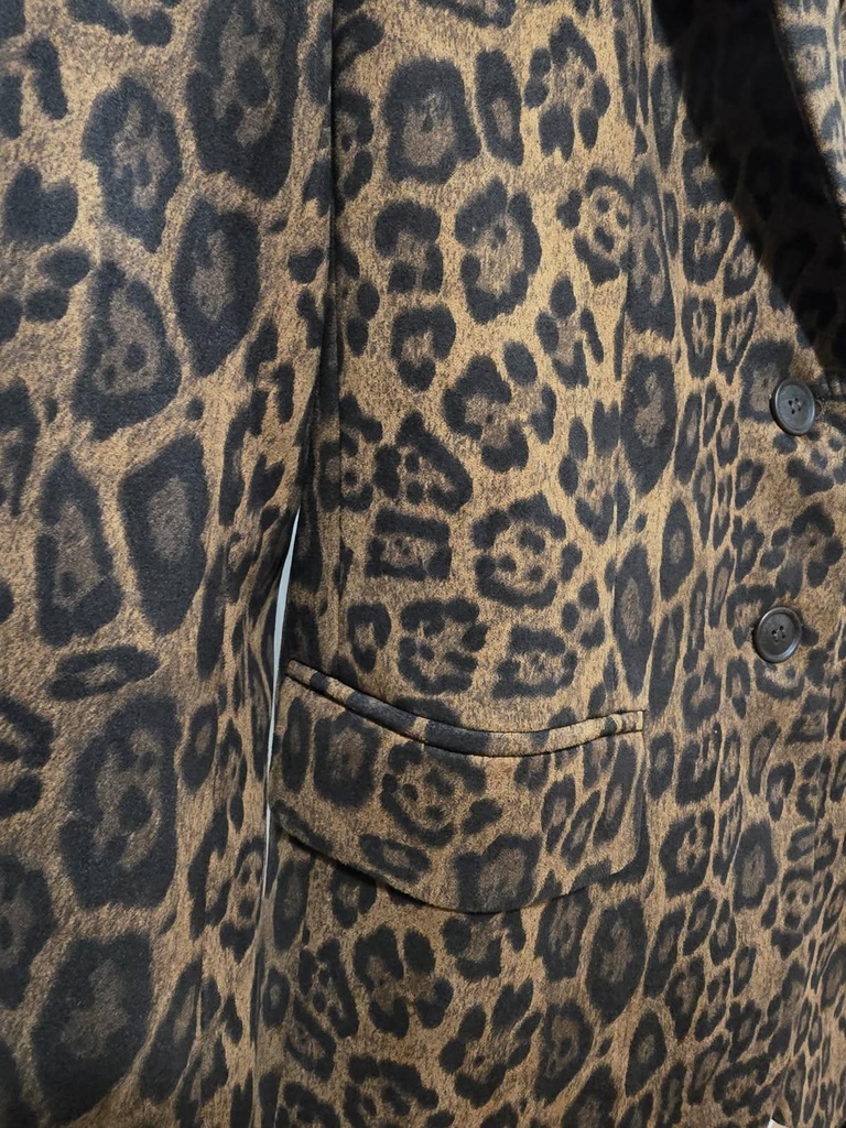 Chic Leopard Print Flocked Oversized Blazer Jacket