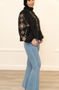 Short Black Shirt with Elegant Beige Embroidery
