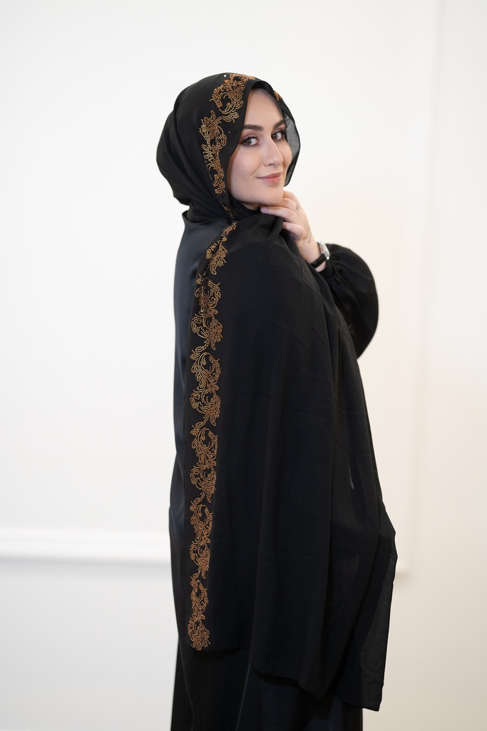 The Shiny Black Collection Black shawls with a shimmer of silver, gold, or black beads. Perfect for abayas, formal wear, and dresses.