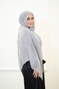 A sky blue georgette shawl with silver beads along the entire length of the shawl.