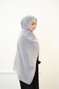 A sky blue georgette shawl with silver beads along the entire length of the shawl.