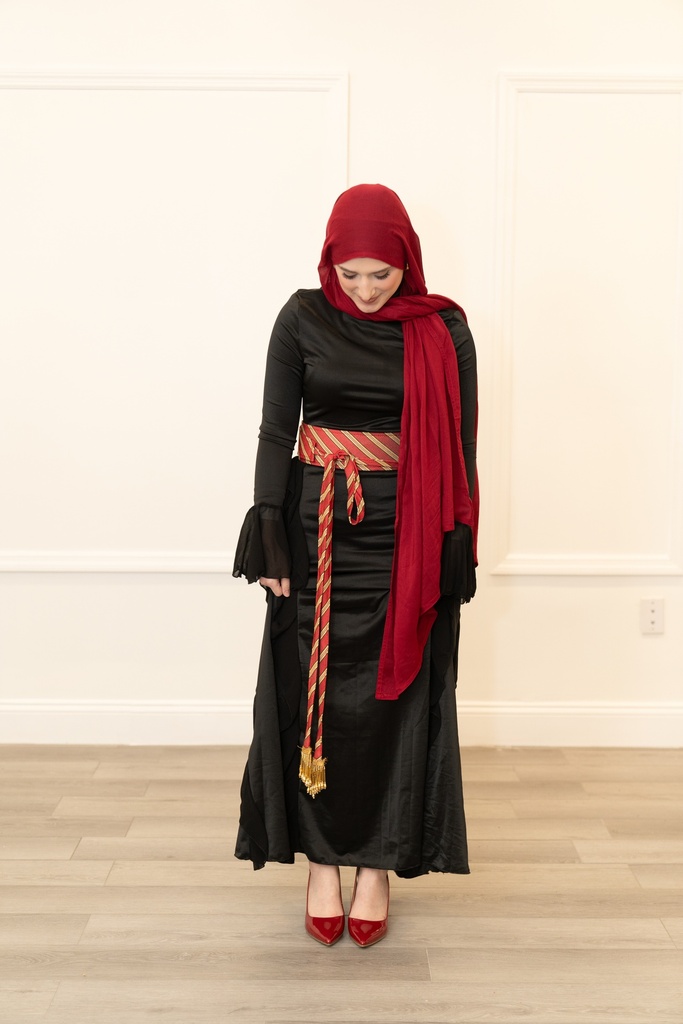 Elegant Modesty Black Dress-Ruffles / Long Sleeve Ruffle