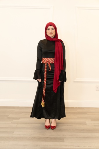 Elegant Modesty Black Dress-Ruffles / Ruffle Sleeve 