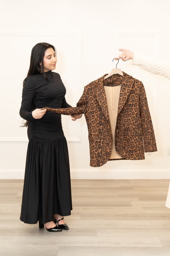 Chic Leopard Print Flocked Oversized Blazer Jacket