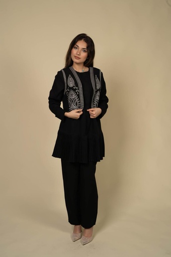 A black Vest Embroidered in White 