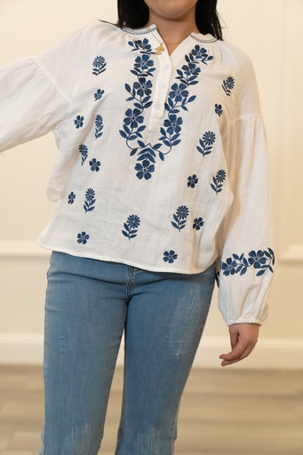  Cool & Fresh White Embroidered , Blouse 